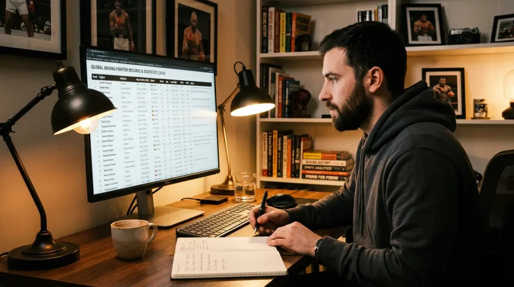 Fiche BoxRec d'un boxeur avec analyse des statistiques pour les paris